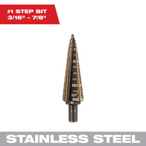 Milwaukee Step Drill Bits 3/16 - 7/8 in High Speed Steel 13 Step 3 Flat Shank 3/8 in