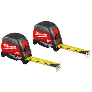 Milwaukee Magnetic Tip Tape Measures 25 ft SAE Automatic Rewind Toggle Lock 1-1/4 in