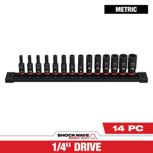 Milwaukee Metric Socket Sets Deep 1/4 in 14 Piece 6 Point
