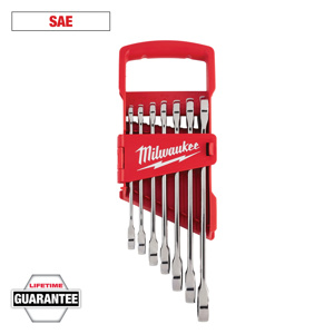Milwaukee Ratcheting Combination Wrench Sets 7  Piece 3/8 in, 7/16 in, 1/2 in, 9/16 in, 5/8 in, 11/16 in, 3/4 in SAE