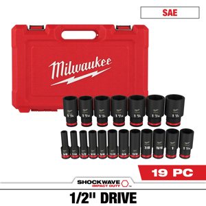 Milwaukee SAE Socket Sets Deep 1/2 in 19 Piece 6 Point