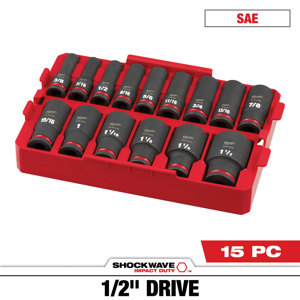 Milwaukee SAE Socket Sets Deep 1/2 in 15 Piece 6 Point