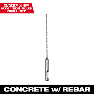 Milwaukee 4-Cutter Hammer Drill Bits 5/32 x 6 in Carbide SDS Plus® Shank 13/32 in