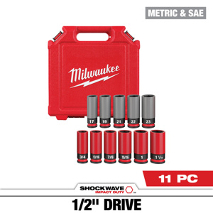 Milwaukee Metric / SAE Socket Sets Standard 1/2 in 11 Piece 6 Point