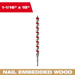 Milwaukee Screw Point Ship Auger Drill Bits 1-1/16 x 18 in High Speed Steel Hexagonal 7/16 in