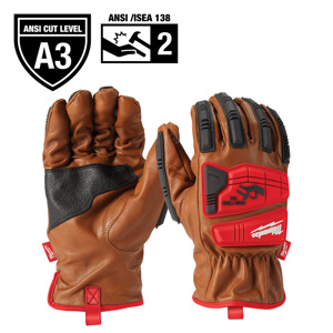 Milwaukee Impact-resistant Leather Gloves Large Red<multisep/>Brown<multisep/>Black Leather