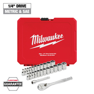 Milwaukee Metric / SAE Socket Sets Standard 1/4 in 25 Piece