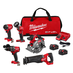 Milwaukee M18™ FUEL™ 5-Tool Combination Kits 5 Piece 1/2 in Hammer Drill/Driver, 1/4 in Hex Impact Driver,  SAWZALL® Reciprocating Saw, 6-1/2 in Circular Saw, Work Light Cordless