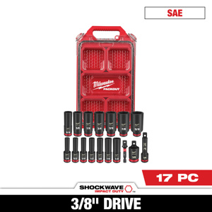 Milwaukee SAE Socket Sets Deep 3/8 in 17 Piece 6 Point