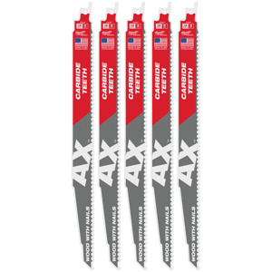 Milwaukee SAWZALL® Reciprocating Saw Blades 5 Piece 5 TPI 12 in Drywall, Durlock, Nail-embedded Wood, Plaster, Shingles Fang Tip