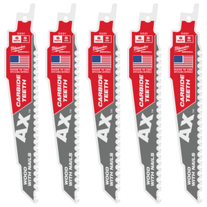 Milwaukee SAWZALL® Reciprocating Saw Blades 5 Piece 5 TPI 6 in Drywall, Durlock, Nail-embedded Wood, Plaster, Shingles Fang Tip