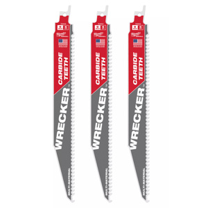 Milwaukee SAWZALL® Reciprocating Saw Blades 3 Piece 6 TPI 9 in Metal, Wood Demo, Fang Tip