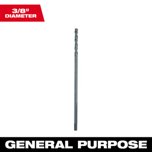 Milwaukee Split Point Aircraft Length Drill Bits 3/8 x 12 in Black Oxide 3 Flat Shank