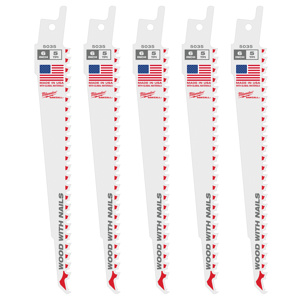 Milwaukee SAWZALL® Reciprocating Saw Blades 100 Piece 5 TPI 6 in Nail-embedded Wood Fang Tip, Thin Kerf