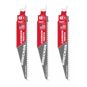 Milwaukee SAWZALL® Reciprocating Saw Blades 3 Piece 6 TPI 6 in Metal, Wood Demo, Fang Tip
