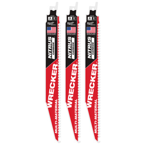 Milwaukee SAWZALL® Reciprocating Saw Blades 3 Piece 6 TPI 9 in Black Pipe, Drywall, Nail-embedded Wood, Rigid Conduit, Roofing Material Demo, Fang Tip