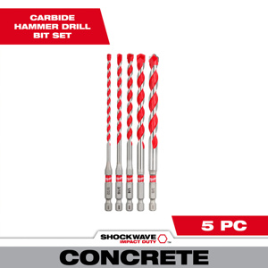 Milwaukee Hammer Drill Bit Sets 5 Piece Carbide Tipped 5/32 - 3/8 in