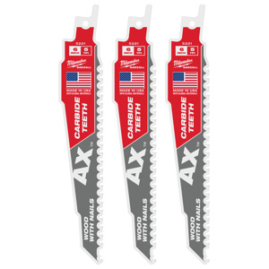Milwaukee SAWZALL® Reciprocating Saw Blades 3 Piece 5 TPI 6 in Durlock, Nail-embedded Wood, Plaster, Shingles Fang Tip