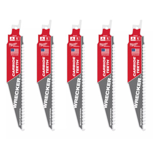 Milwaukee SAWZALL® Reciprocating Saw Blades 5 Piece 6 TPI 6 in Multi-material Demo, Fang Tip