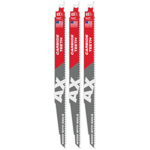 Milwaukee SAWZALL® Reciprocating Saw Blades 3 Piece 5 TPI 12 in Durlock, Nail-embedded Wood, Plaster, Shingles Fang Tip
