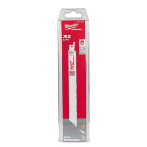 Milwaukee SAWZALL® Reciprocating Saw Blades 25 Piece 8/12 TPI 8 in Metal, Nail-embedded Wood, Plastic Thin Kerf