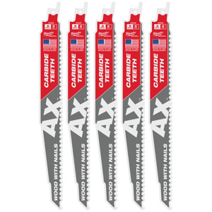 Milwaukee SAWZALL® Reciprocating Saw Blades 5 Piece 5 TPI 9 in Drywall, Durlock, Nail-embedded Wood, Plaster, Shingles Fang Tip