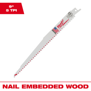 Milwaukee SAWZALL® Reciprocating Saw Blades 25 Piece 5 TPI 9 in Nail-embedded Wood Fang Tip, Thin Kerf