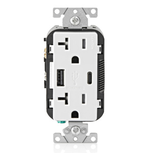 Leviton USB Type A/Type-C Wall Receptacles White 20 A