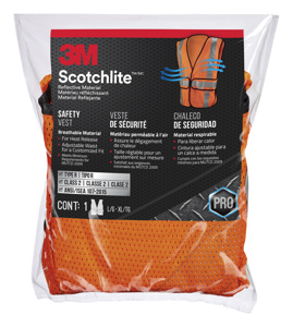 3M Pro Series High Vis Reflective 5-Point Breakaway Safety Vests One Size High Vis Orange Type R, Class 2, 107 Class E