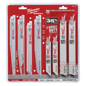 Milwaukee SAWZALL® Reciprocating Saw Blade Sets 32 Piece 5, 7/11, 8/12, 10, 14, 18, 24 TPI 6 in, 8 in, 9 in Metal, Wood Demo, Thin Kerf