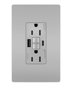 Pass & Seymour GFCI USB Receptacles 15 A Gray