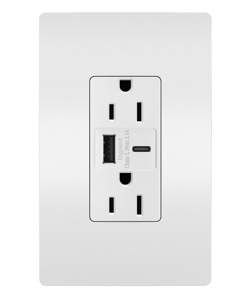 Pass & Seymour R26USB Radiant® Series USB Receptacles 2 USB/Duplex White 15 A