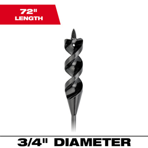 Milwaukee Screw Point Cable Auger Drill Bits 3/4 x 72 in 3 Flat Shank