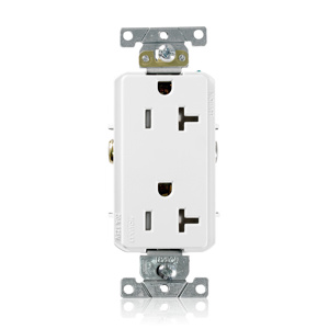 Leviton TDR20 Series Duplex Receptacles 20 A 125 V 2P3W 5-20R Heavy-Duty Industrial Specification Grade Decora® Tamper-resistant White<multisep/>White