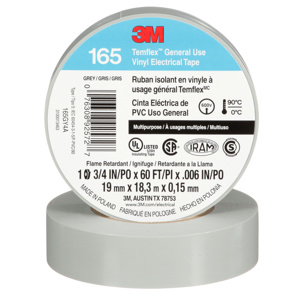 3M 165 Series Vinyl Electrical Tape 3/4 in x 60 ft 6 mil Gray