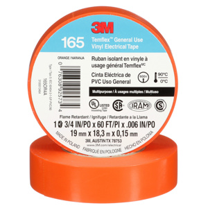 3M 165 Series Vinyl Electrical Tape 3/4 in x 60 ft 6 mil Orange