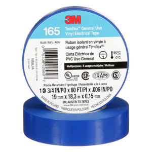 3M 165 Series Vinyl Electrical Tape 3/4 in x 60 ft 6 mil Blue