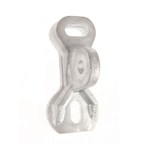 Pole eye plate has 15/16" dia. pin hole for clevis attachment. Rated for 42,000 lbs. tensile strength at 45 or 90 degrees. Has 15/16" x 2" upper mounting slot and 15/16" x 1-1/4" lower slot for mounting bolts.
