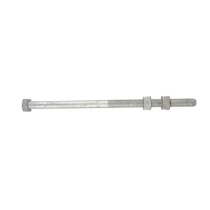 Square head A-cable suspension bolt for attaching suspension clamps to poles in communications cable applications. Includes 2 assembled square nuts, 6" thread length and cone point.