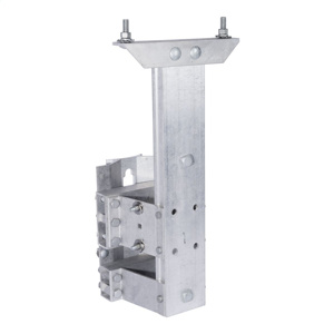 Lightweight aluminum bracket supports a single recloser on distribution pole.