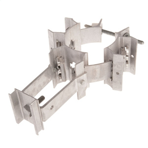 Lightweight aluminum banded bracket support a single recloser on distribution pole.