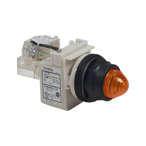 Square D Harmony™ 9001 Pilot Light Assemblies 30 mm Polycarbonate Fresnal Push-to-Test LED No Legend White Round