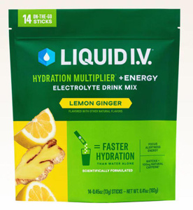 Liquid IV Hydration Multiplier® Individual Drink Powder Mixes Lemon Ginger Foil Tube 16 oz Per Serving