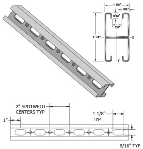 Haydon H-132-OSA Series Slotted Back-to-Back <em class="search-results-highlight">Strut</em> Channels 3-1/4 x 1-5/8 Back To Back, Slotted