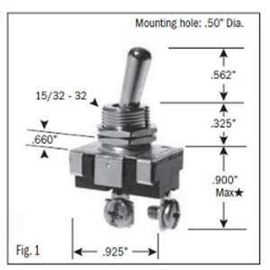 Selecta Products DPDT Panel Switch Series Utility and Heavy Duty Bat Handle Toggle Switches 6/3 A SPST Screw