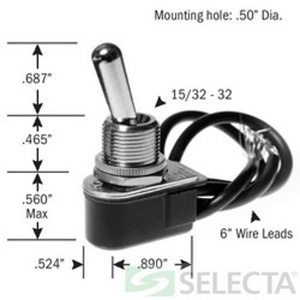Selecta Products DPDT Panel Switch Series Utility and Heavy Duty Bat Handle Toggle Switches 10/5 A SPST Wire
