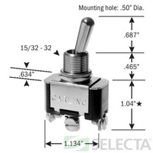 Selecta Products SPDT Panel Switch Series Utility and Heavy Duty Bat Handle Toggle Switches 20/10 A Bat SPDT, On-Off-On Screw