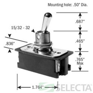 Selecta Products DPDT Panel Switch Series Utility and Heavy Duty Bat Handle Toggle Switches 16/8 A SPST Screw