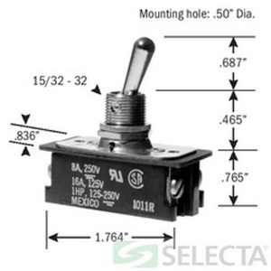 Selecta Products DPDT Panel Switch Series Utility and Heavy Duty Bat Handle Toggle Switches 16/8 A DPST Screw