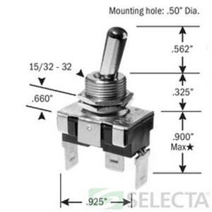 Selecta Products DPDT Panel Switch Series Utility and Heavy Duty Bat Handle Toggle Switches 20/10 A SPDT